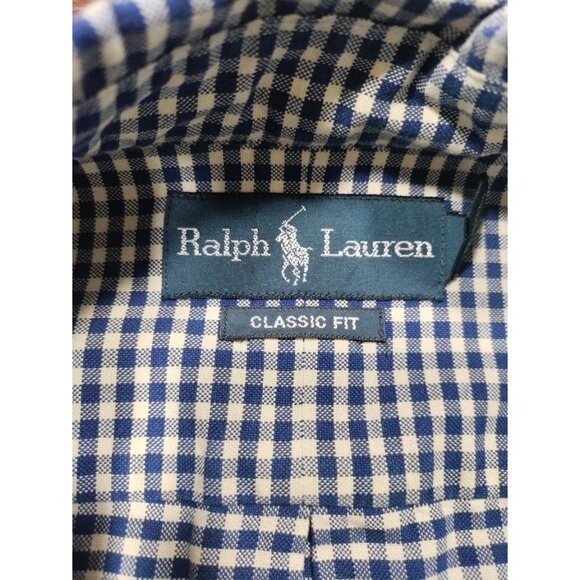 Ralph Lauren Cotton Gingham Classic Fit Button-Down Shirt Blue/White Mens Size L - Picture 6 of 11